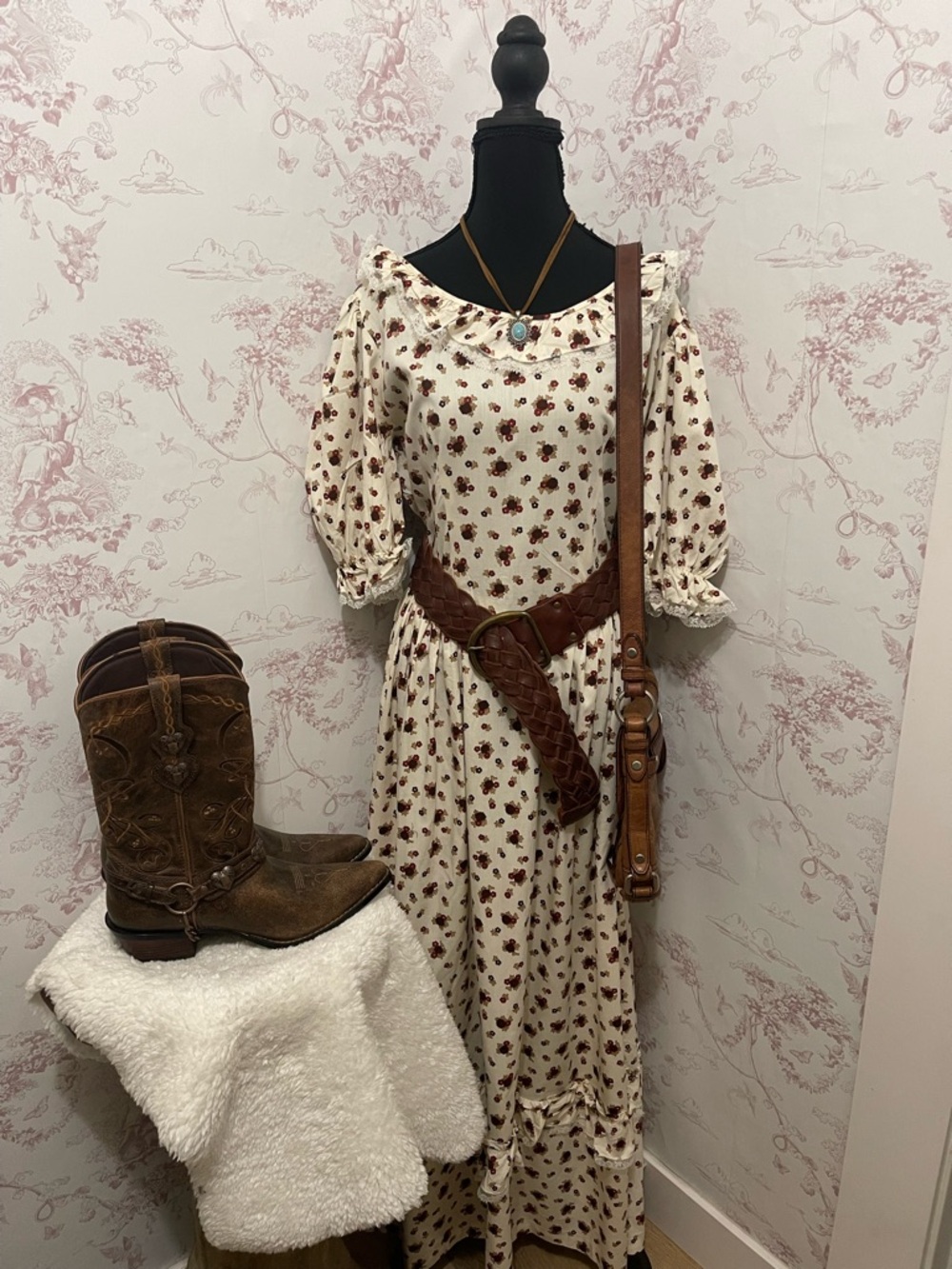 Cottagecore floral Maxi Dress with Puff Sleeves